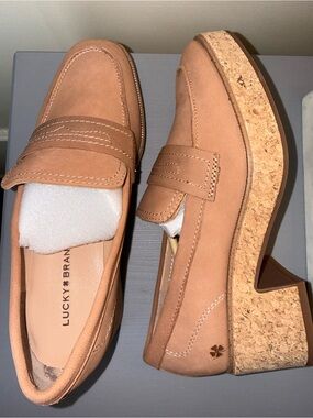Lucky Brand Tan Cork Platform Loafers, Palti Latte, Womens 6.5- NEW no box